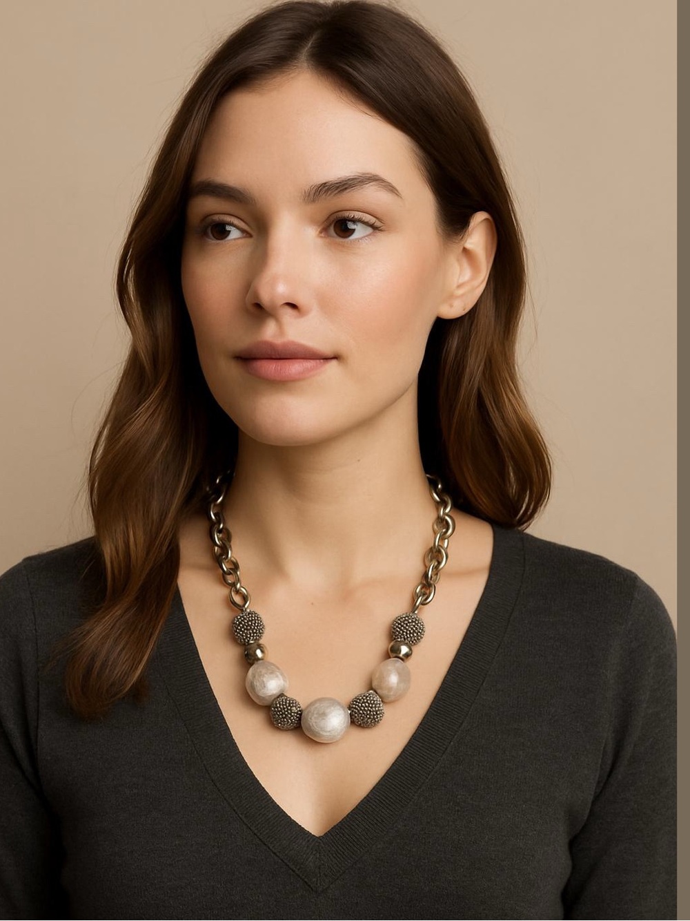 Silver and Grey Stone and Bead Necklace